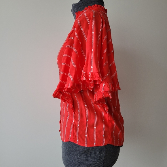 Anthropologie Maeve Aveiro Ruffle Sleeve Striped Short Sleeve Blouse - Picture 9 of 13